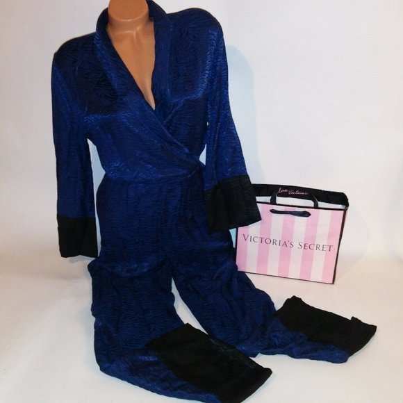 Victoria Secret Luxe Jumpsuit Black‎ Blue Animal Pr